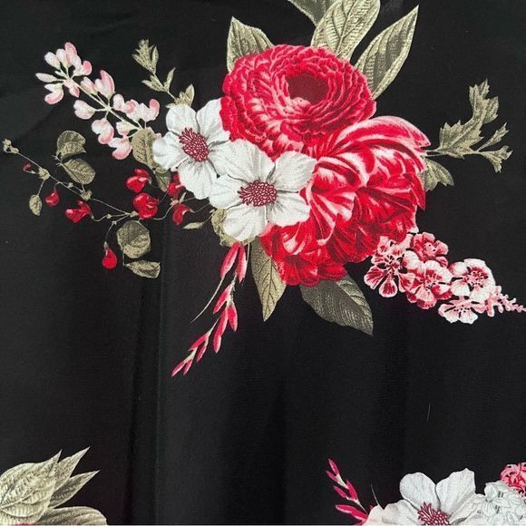 Torrid Black Pink Floral Hi Lo 3/4 Sleeves Georgette Tunic‎ Wrap Blouse 1X - Picture 7 of 13